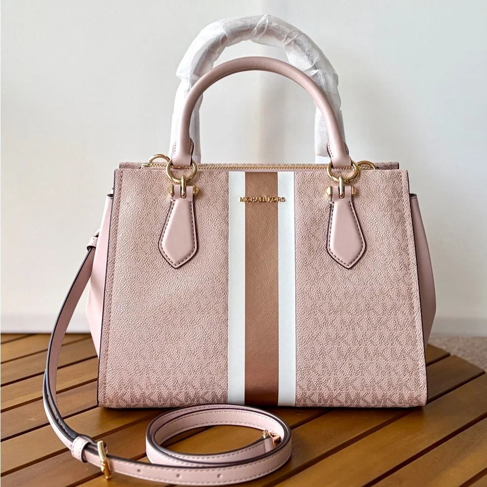 Michael Kors Blush Pink Signature Stripe Satchel